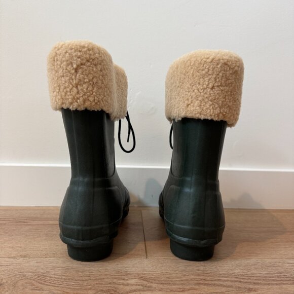 Hunter Adley Lace-Up Boots – Green Waterproof Rubber with Shearling Trim, Size 9 - Picture 5 of 9